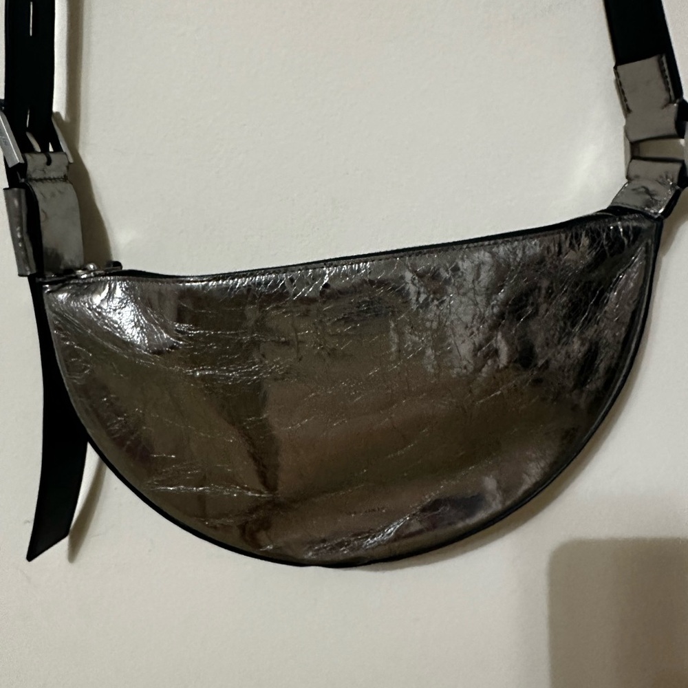NEW All Saints Half Moon Metallic Leather Crossbody Bag - Picture 9 of 10